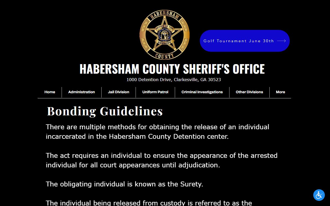 Habersham County Detention Center bonding procedures for jail inmates