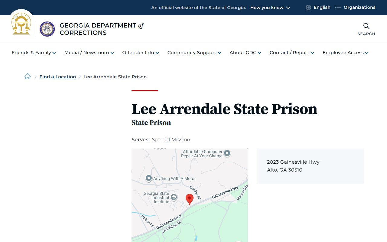 Lee Arrendale State Prison GDC inmate lookup and facility overview
