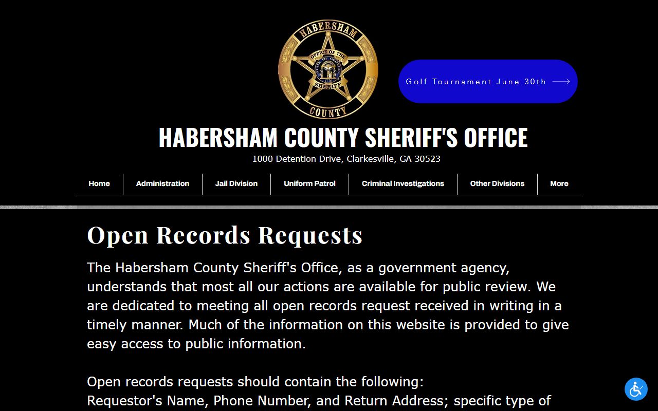 Habersham County inmate records open records request page